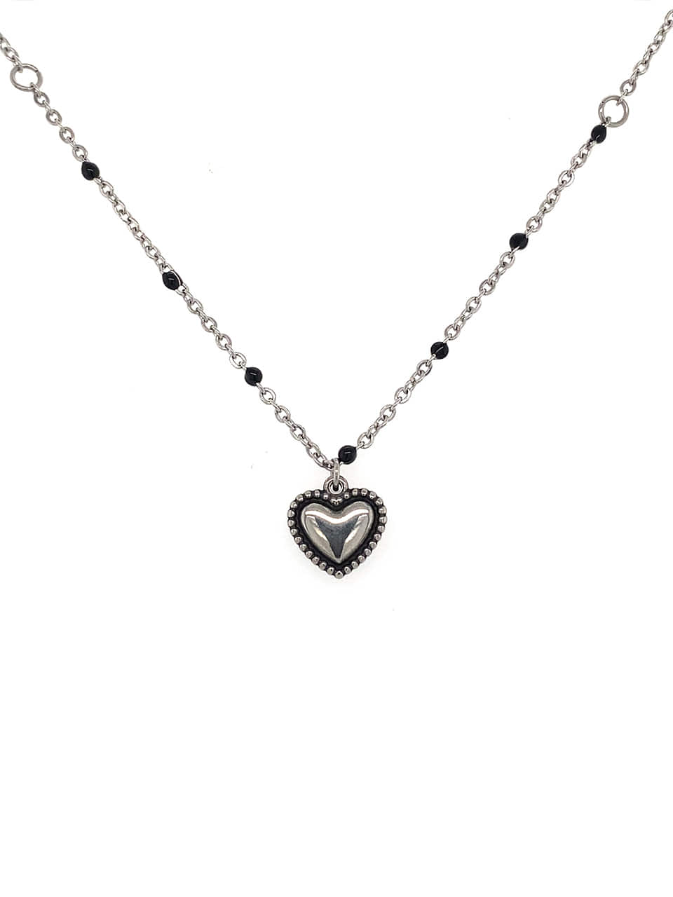 BHS208 Heart Black Beads Chain Necklace
