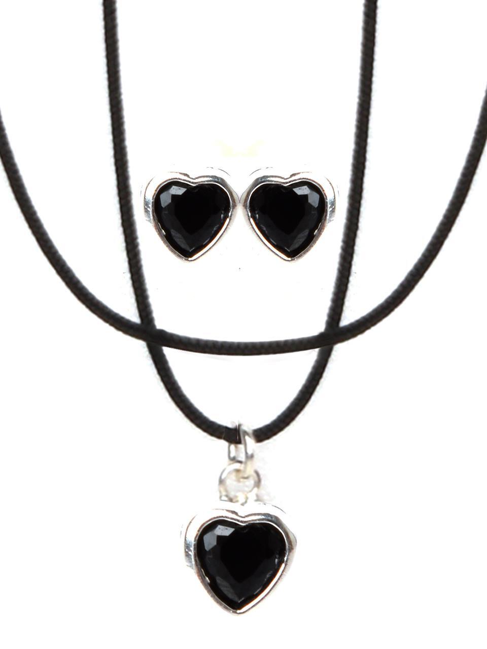 [SET][Silver925] SDJ001 Mini Black Heart Earrings &amp; Necklace Set