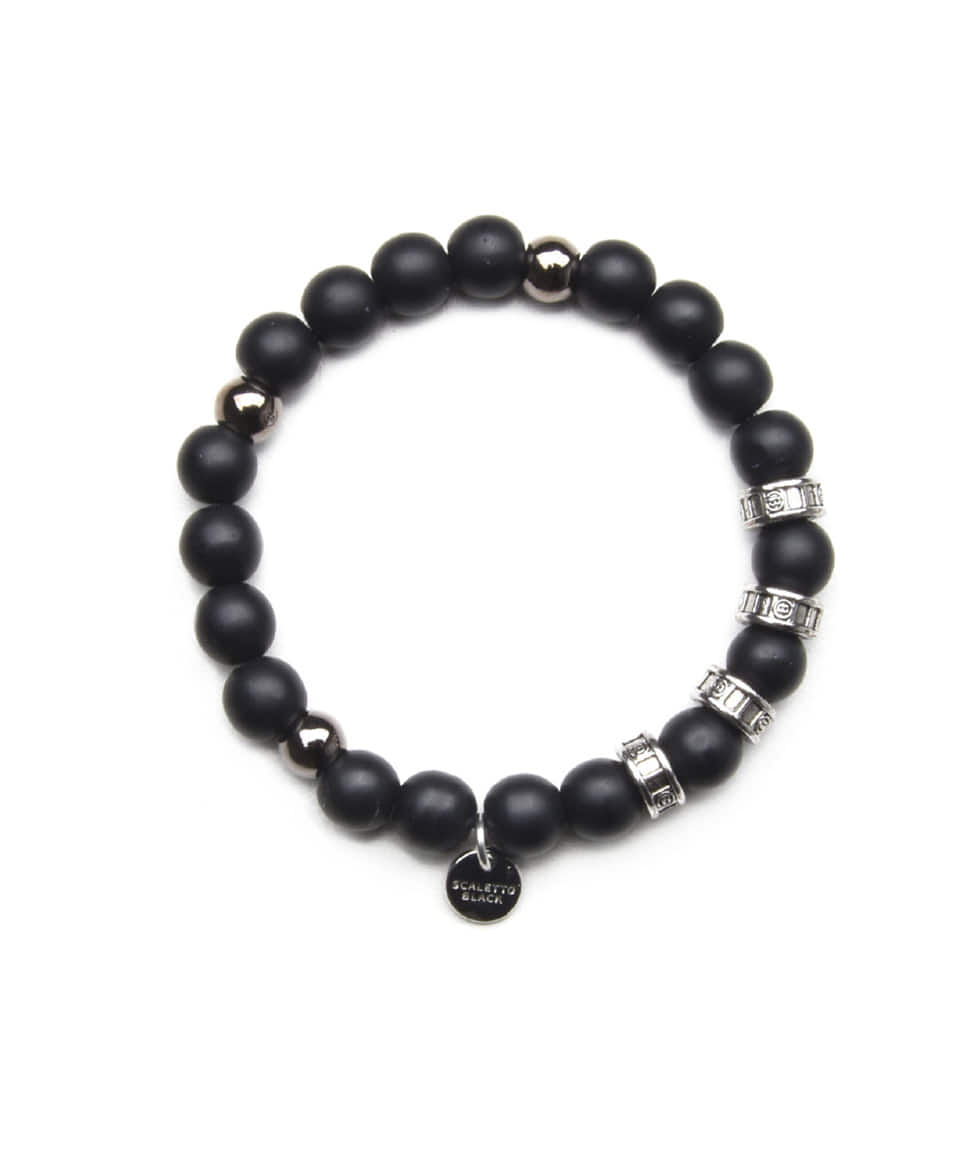 BA048 [Surgical steel] Matte black gemstone bracelet