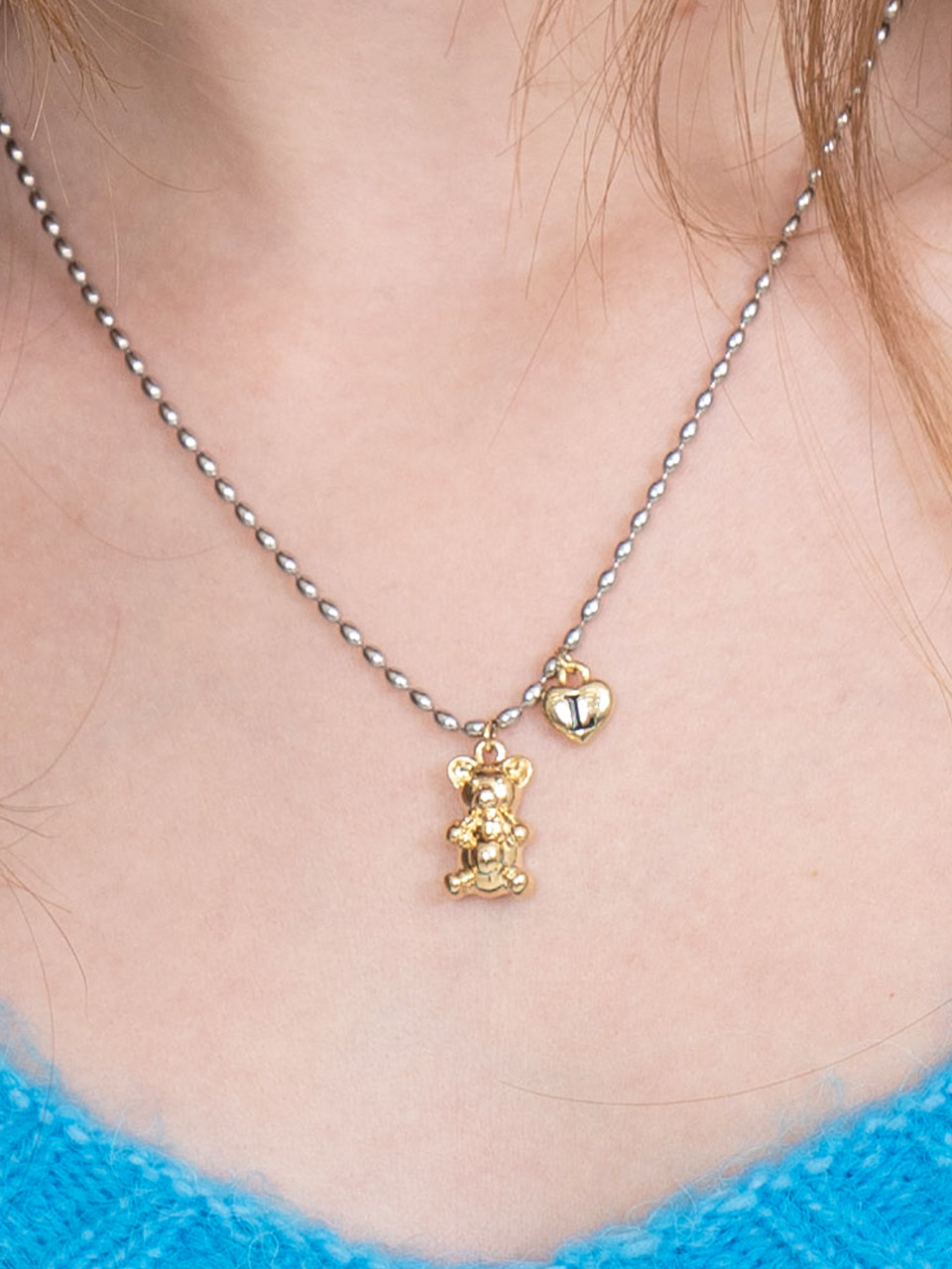 [써지컬스틸] DC028_CHIxSCLT Gold point teddy bear heart necklace