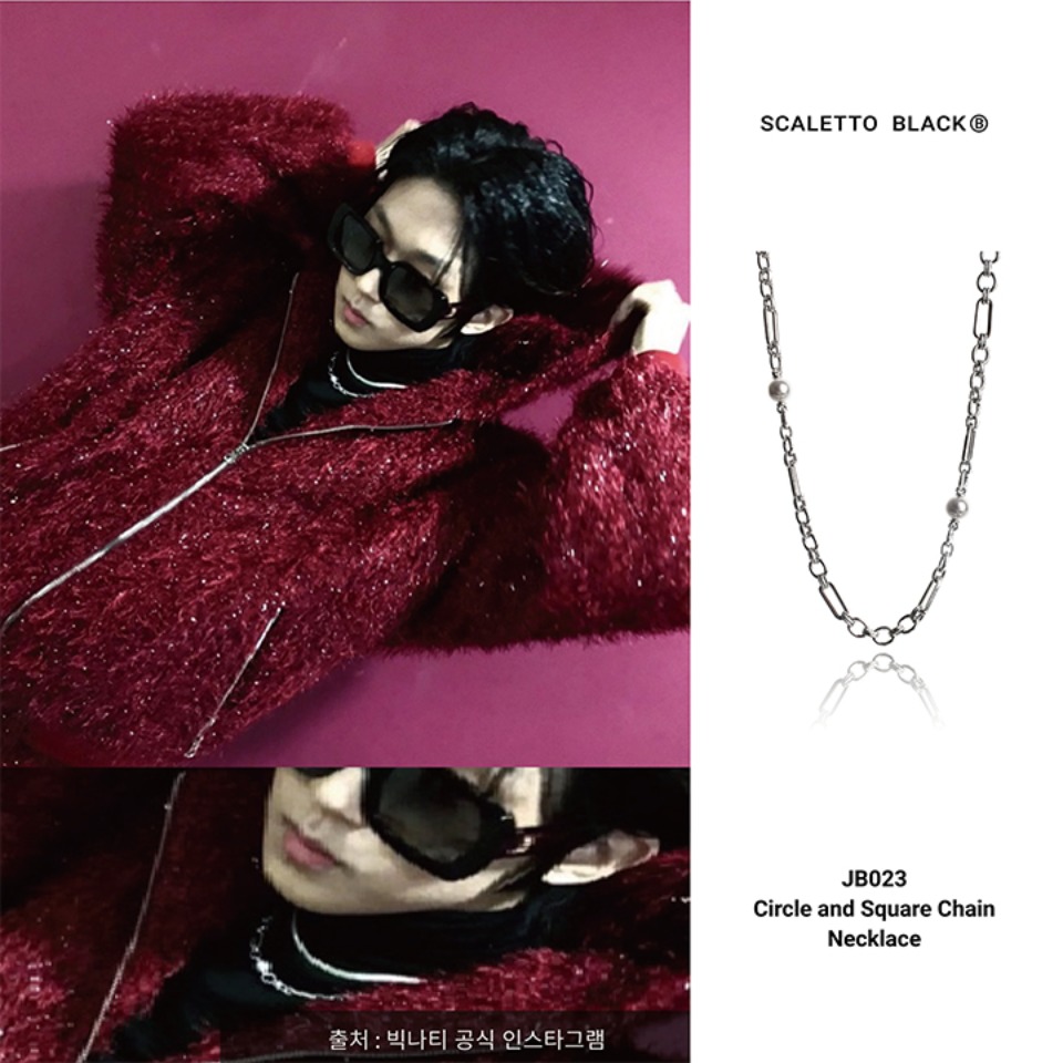 [빅나티 착용] [써지컬스틸] JB023 Circle and square chain necklace