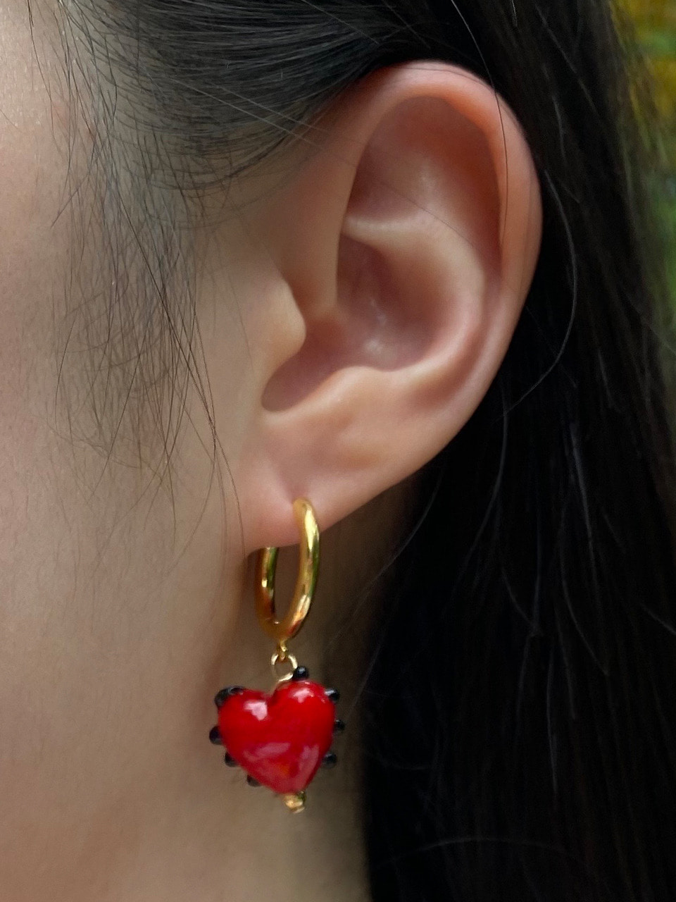 DV021 Red Heart Ring Earrings