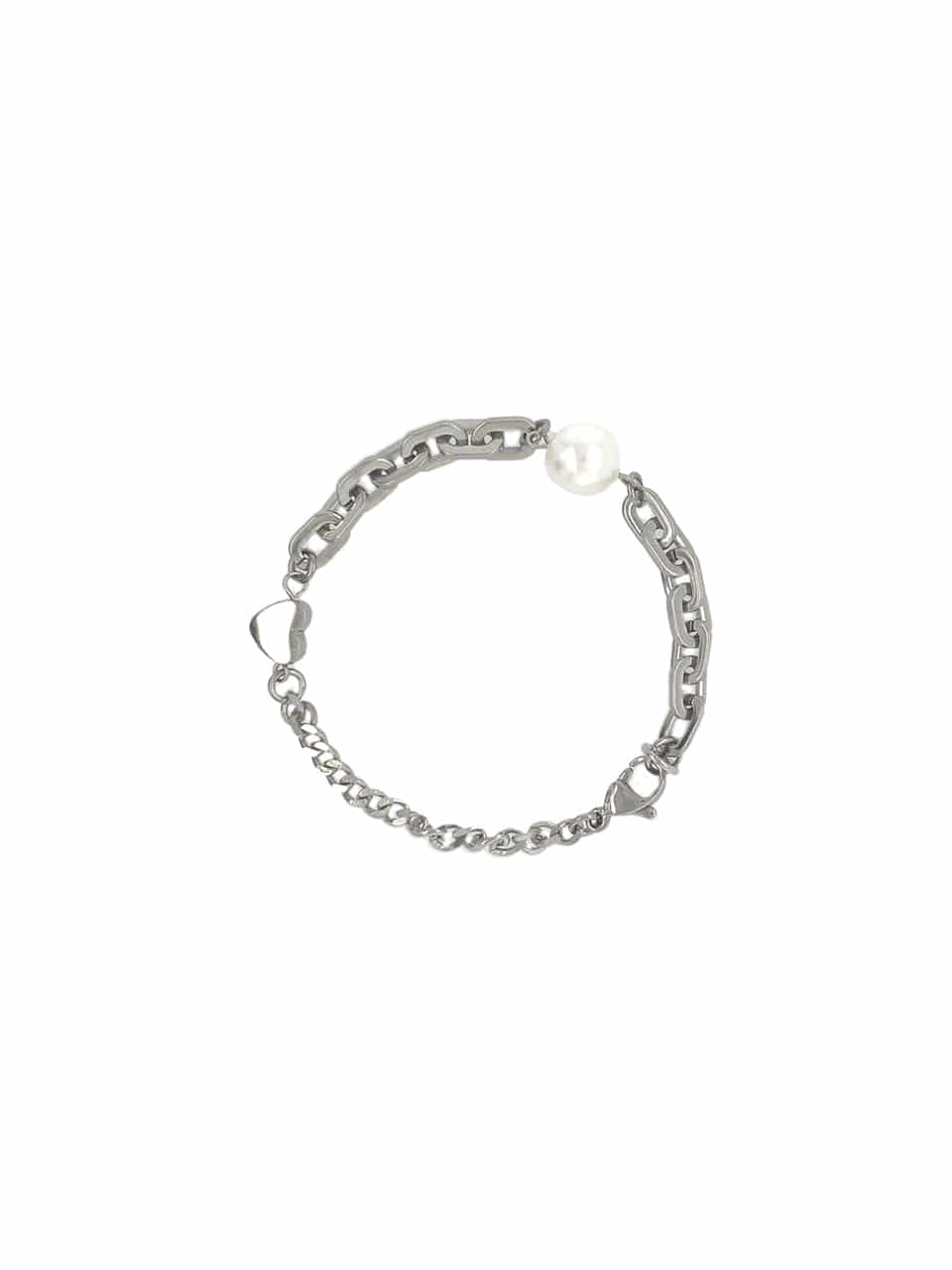 BHS306 Pearl Heart Bold Chain Mix Bracelet