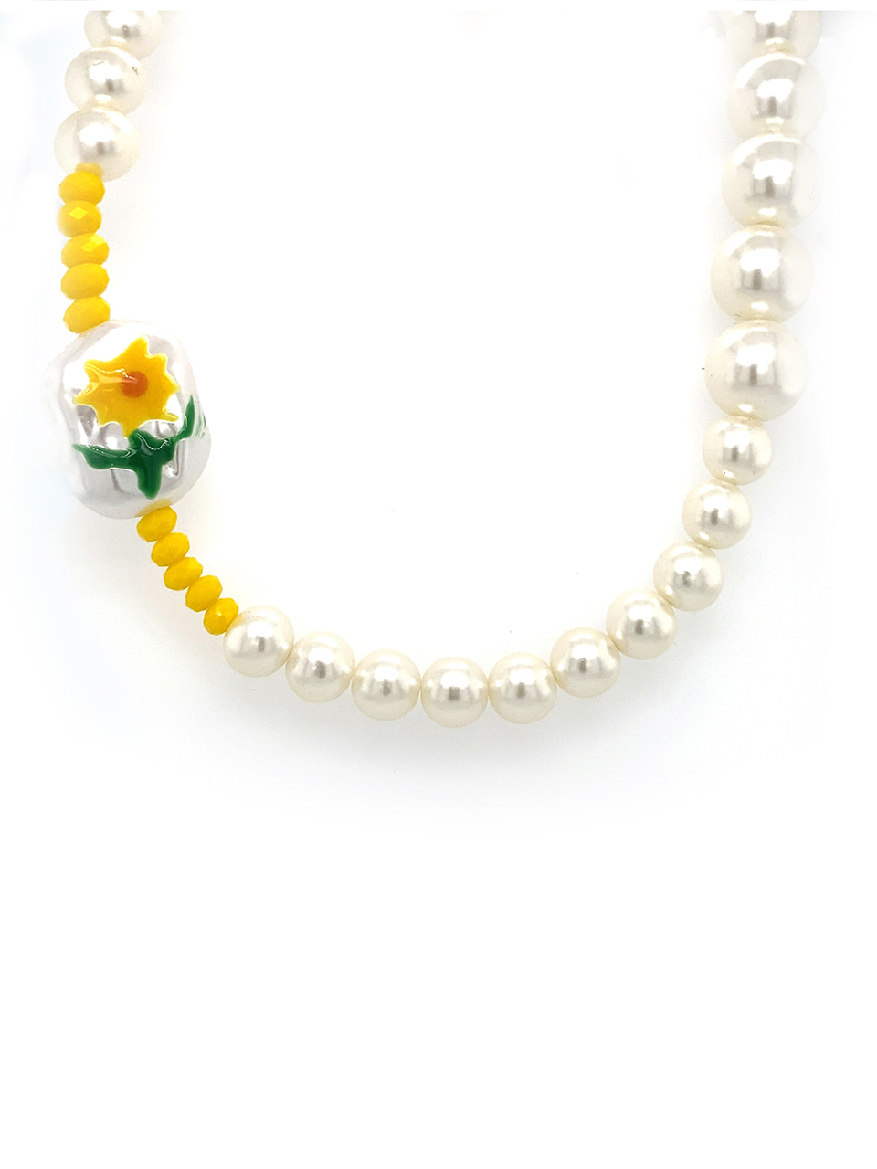 BHS204 Yellow Flower Pearl Bead Choker Necklace