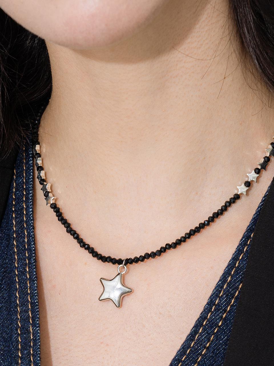 CKE211 Black Beads Shining Star Necklace