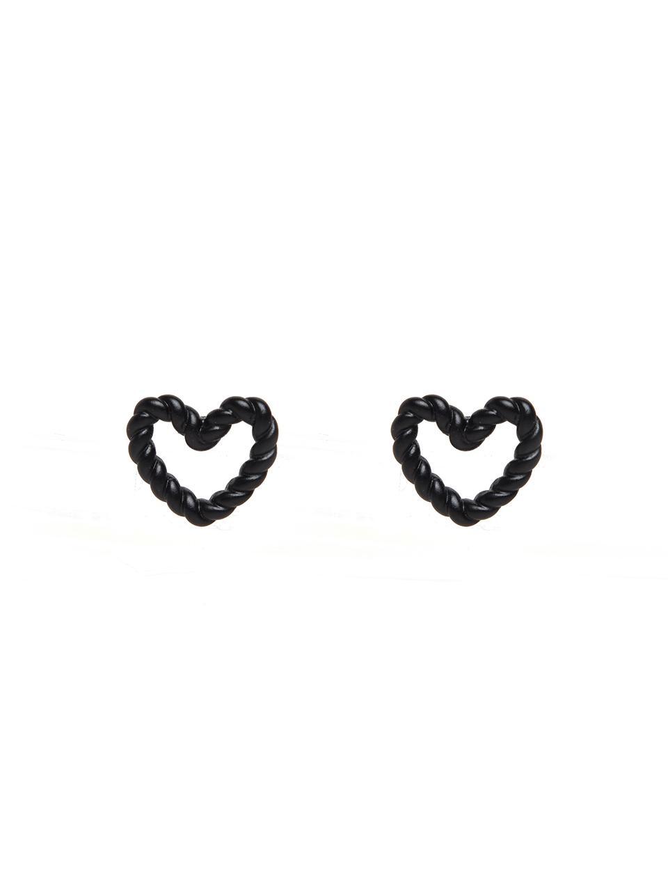 CKE102 Twisted Black Line Heart Earrings