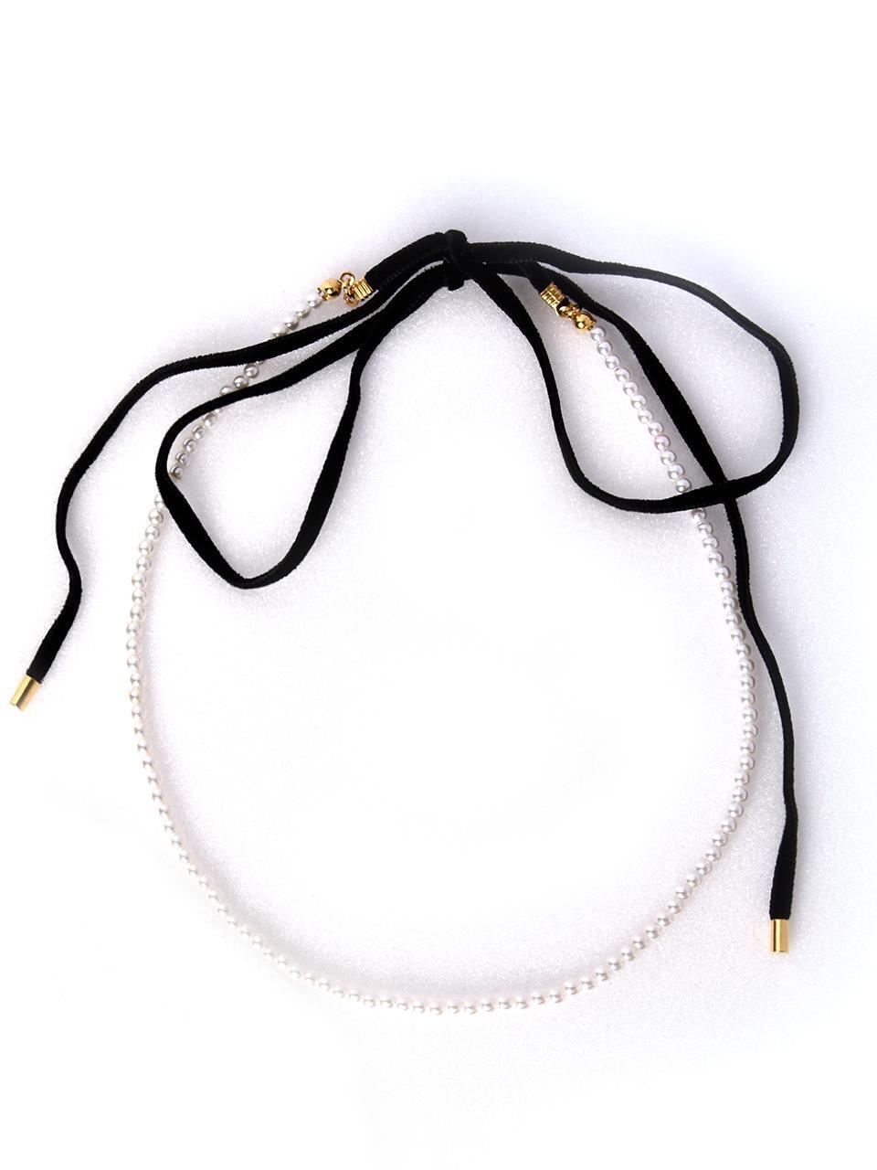 SDJ203 Pearl Velvet Layered Strap Necklace
