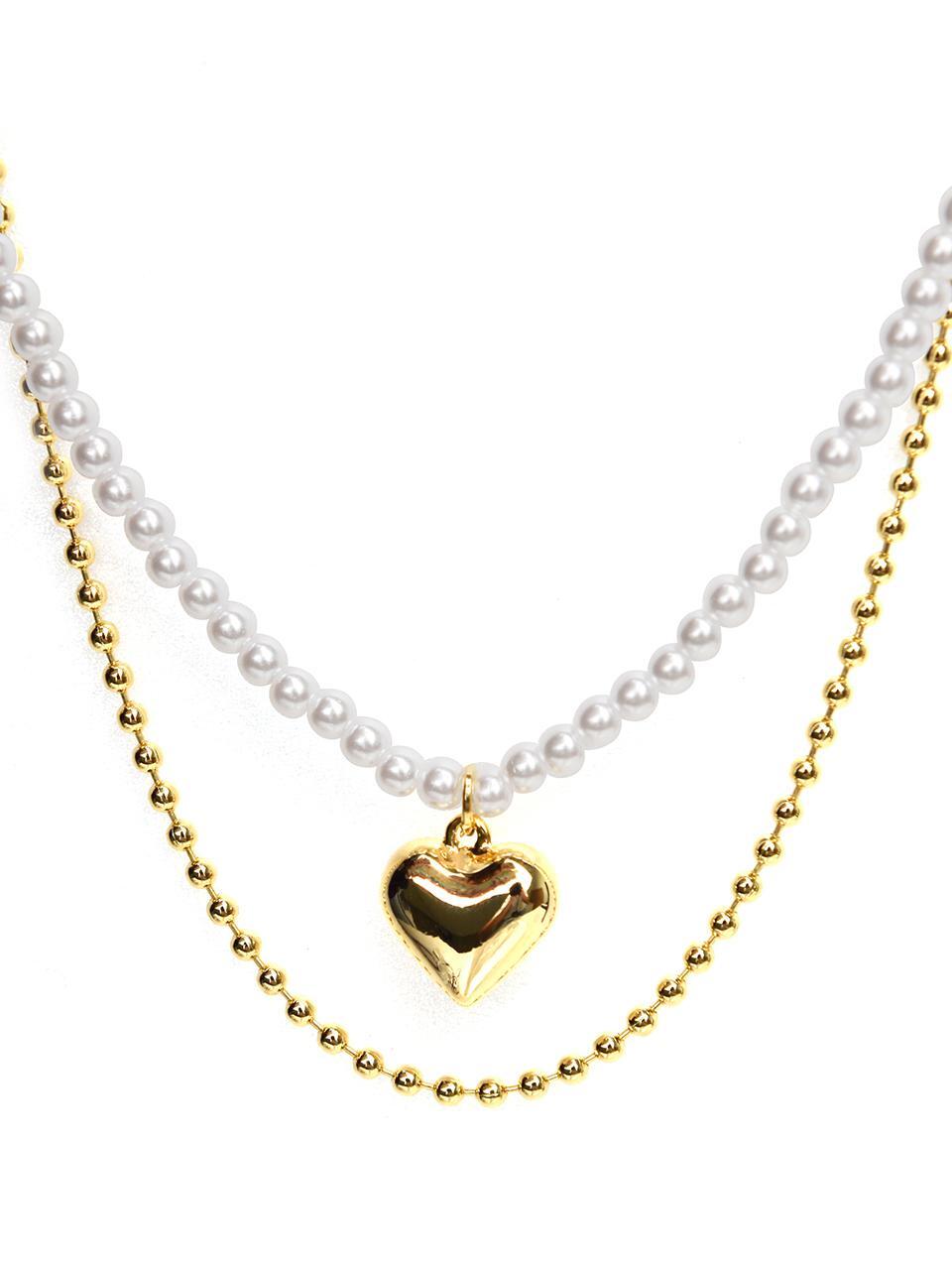SDJ202 Gold Heart Pearl Layered Necklace